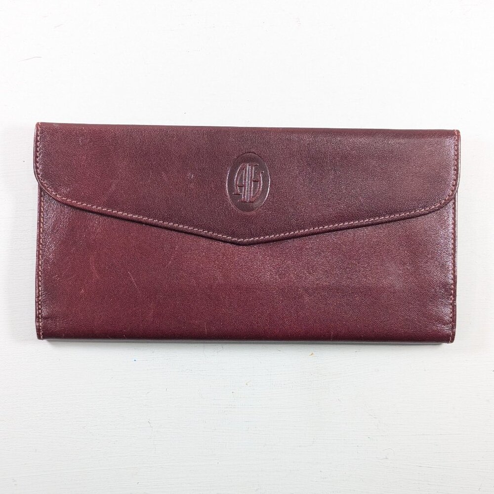 Luxury Burgundy leather long bi-fold wallet, monogrammed AA or AD